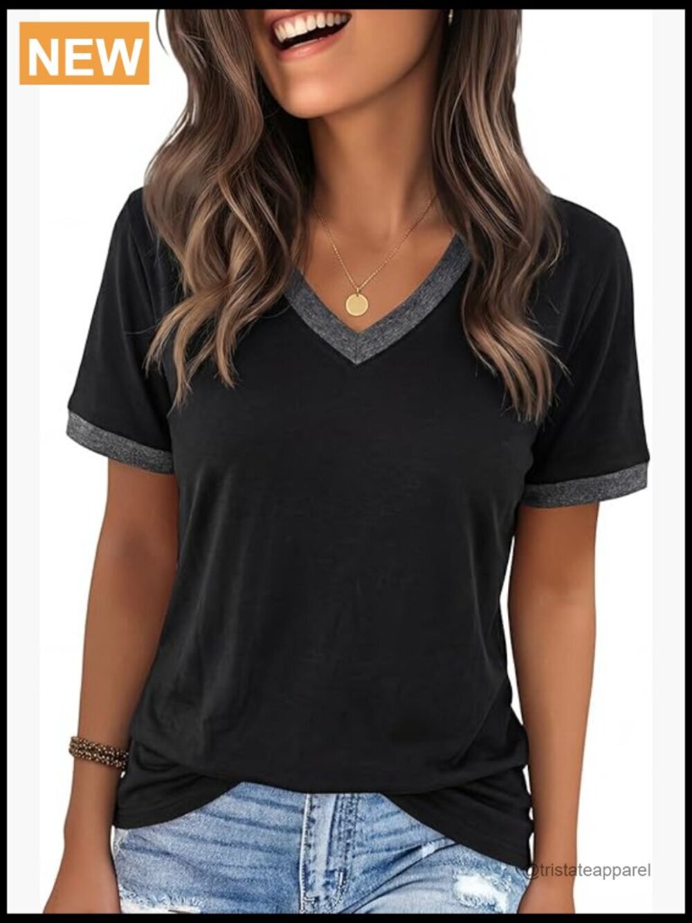 Graphic Tee V Neck Short Sleeve Casual Loose Fit Letter Print Summer Top